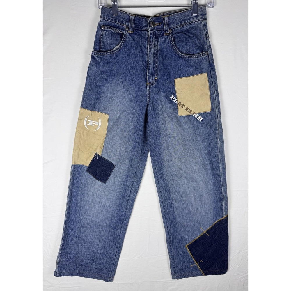 Phat Farm Patchwork Jeans Youth Boys 12 Distressed Y2K Denim Embroidered Logo